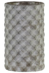 Cylindrical Cement Pot with Embossed Rectangular Shapes, Large, Gray