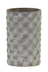 Cylindrical Cement Pot with Embossed Rectangular Shapes, Small, Gray