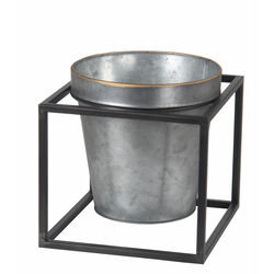 Industrial Style Metal Planter with Cubical Stand, Gray and Black