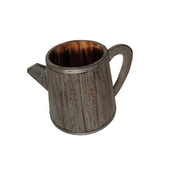 Traditional Wooden Deep Round Kettle Shaped Garden Pot, Gray