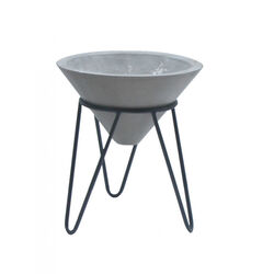 Modern Cone Shaped Concrete Planter with Metal Stand, Gray and Black - BM219229