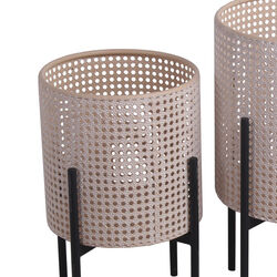 Lattice Round Metal Planter with Tubular Base, Set of 3, Black and Beige