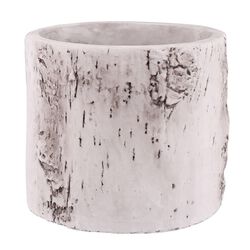 Faux Birch Cement Framed Cylinder Planter, Medium, White