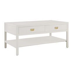 Wooden Coffee Table With Two Drawers and One Open Bottom Shelf, White