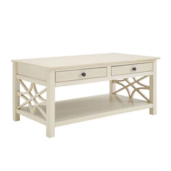 2 Drawer Wooden Coffee Table with Geometric Sides, Antique White