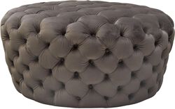 Velvet Upholstered Button Tufted Round Accent Ottoman, Dusk Gray