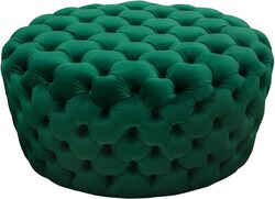 Velvet Upholstered Button Tufted Round Accent Ottoman, Green