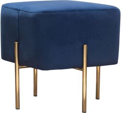 Velvet Upholstered Modern Square Accent Ottoman with Stainless Steel Frame, Blue and Gold