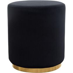 Velvet Upholstered Round Accent Ottoman with Metal Base, Black and Gold