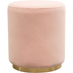 Velvet Upholstered Round Accent Ottoman with Metal Base, Pink and Gold