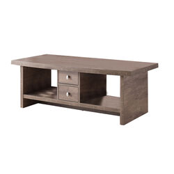 Wooden Coffee Table with 2 Drawers and 2 Open Shelves, Brown