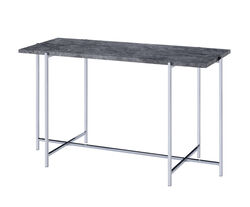 Contemporary Marble Top Sofa Table with Trestle Base , Gray and Silver
