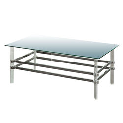 Glass and Metal Coffee Table with Tubular Legs, Silver and Clear