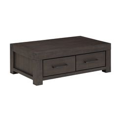2 Drawer Wooden Coffee Table with Bronze Bar Pulls, Brown
