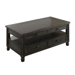 Plank Top Coffee Table with Louver Design Drawers, Antique Black