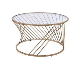 Contemporary Coffee Table with Twisted Metal Base and Round Glass Top, Gold