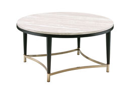 Circular Tabletop Coffee Table with Metal Apron Trims, Black and Brown