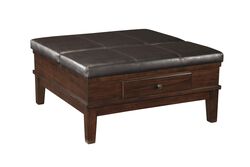 Leatherette Lift Top Ottoman Cocktail Table with 1 Drawer, Brown