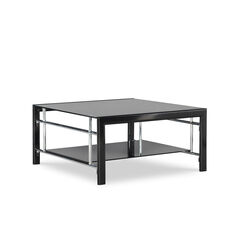 Glass Top Cocktail Table with Foldable Side Frames, Black and Silver