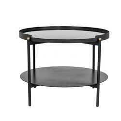 Round Metal Coffee Table with Marble Painted Tray Top, Black