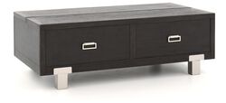 2 Drawer Wooden Rectangular Lift Top Cocktail Table with Metal Feet, Black