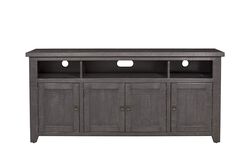 Wooden TV Stand With 3 Shelves and Cabinets, Gray
