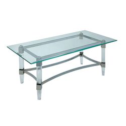 Contemporary Style Glass Top Rectangular Coffee Table with Acrylic Legs, Silver and Clear