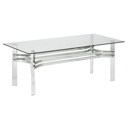Rectangular Glass Top Cocktail Table with Straight Acrylic Legs, Clear and Chrome