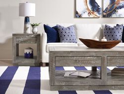 Acacia Wood End Table with One Drawer and One Shelf, Gray