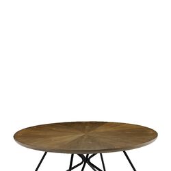Dual Tone Round Wooden Coffee Table with Metal Hairpin Legs,Brown and Black