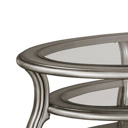 Oval Wooden and Glass Cocktail Table 2 Open Bottom Shelves, Antique Silver