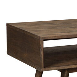 Wooden Cocktail Table with Open Bottom Shelf and Angled Legs, Brown