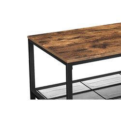 Wood Top Metal Frame Coffee Table with Open Shelf, Brown and Black