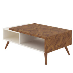 Two Tone Wooden Coffee Table with splayed legs & storage Shelf, White and Brown