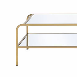 Metal Frame Mirrored Coffee Table with Tiered Shelves, Gold and Silver