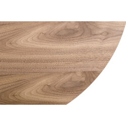 Round Shaped Wooden Top Coffee Table with Unique Design Metal Base, Brown and Black