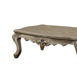 Marble Top Wooden Coffee Table with Queen Anne Style Legs, Champagne Gold