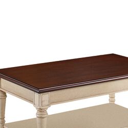 Wooden Frame Coffee Table with Turned Legs, Brown and Antique White