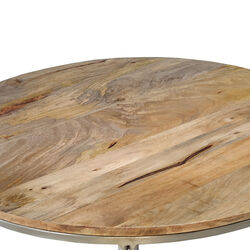 Round Wooden Top Coffee Table with Lattice Metal Base, Brown and Silver