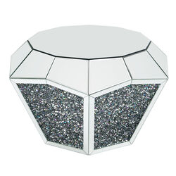 Mirror Octagonal Shape Coffee Table with Faux Diamond Inlays, Silver
