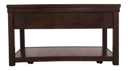 Wooden Lift Top Cocktail Table with Open Bottom Shelf and Casters, Brown