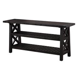 Slatted Two Tier Console table with Cross Side Panels, Rustic Cafe Brown