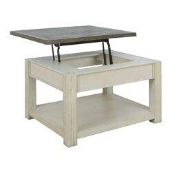 Two Tone Wooden Lift Top Cocktail Table with Open Shelf, Brown and White