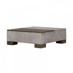 Square Coffee Table with Concrete and Slated Wooden Top, Gray and Brown