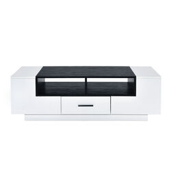 Contemporary Coffee Table with Drawer and Open Compartment, Black and White