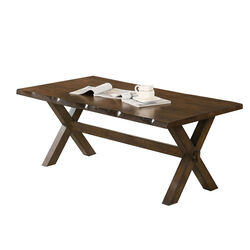 Wooden Coffee Table with Rough Edges and X Shaped Legs, Brown