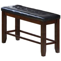 Counter Height Bench with Button Tufted Leatherette Seat, Black and Brown - BM215458