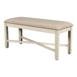 Fabric Dining Bench with Turned Legs and X Shaped Support, Beige and White