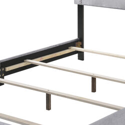 Velvet Upholstered Wooden Queen Size Bed with Nail head Trims, Gray