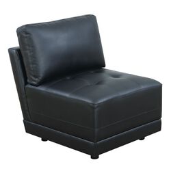 Leather Armless Chair With Back Cushion, Black